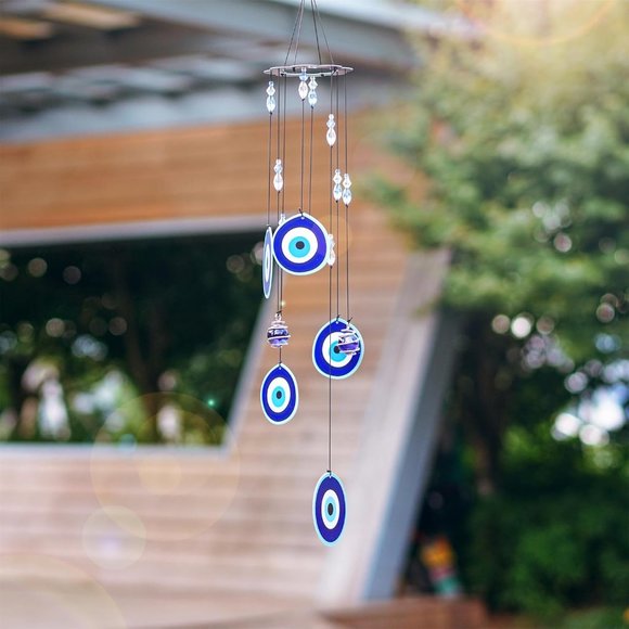 EVIL EYE Protection Symbol Hanging Beaded Metal Windchime Sun Wind Chime… - Picture 8 of 9